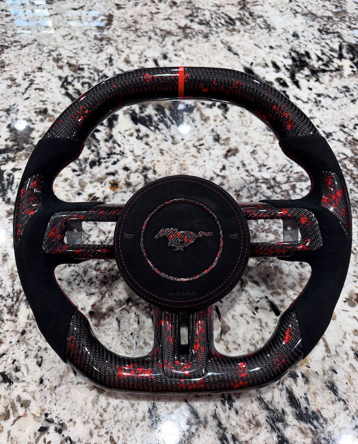 Carbon Fiber Steering Wheel with Red Flakes Fit For Mustang 2014