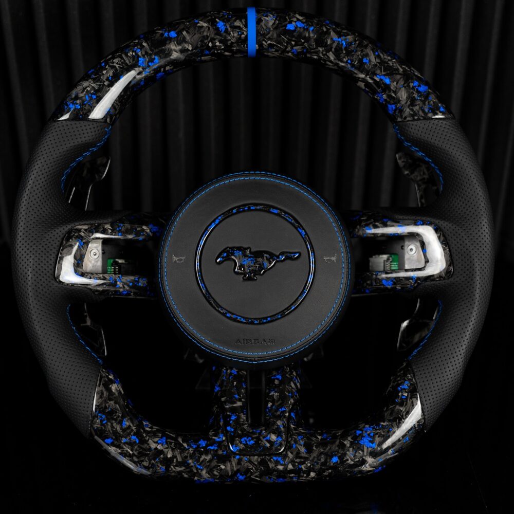 Forged Carbon Fiber Steering Wheel with Blue Flakes Fit For Mustang 2017 Mustang Eco Boost Premium
