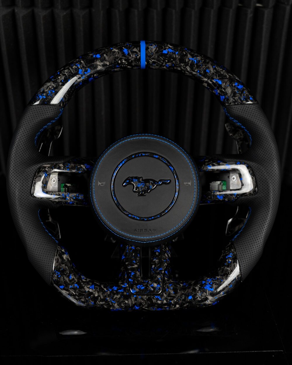 Forged Carbon Fiber Steering Wheel with Blue Flakes Fit For Mustang 2017 Mustang Eco Boost Premium