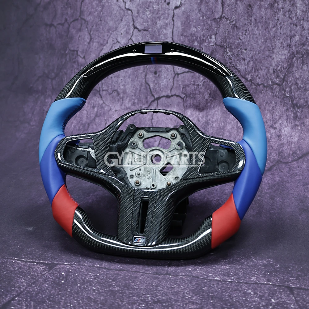 LED Steering Wheel Carbon Fiber Fit For BMW M3 M5 G Series 1-4 Series Customized Tricolor Leather