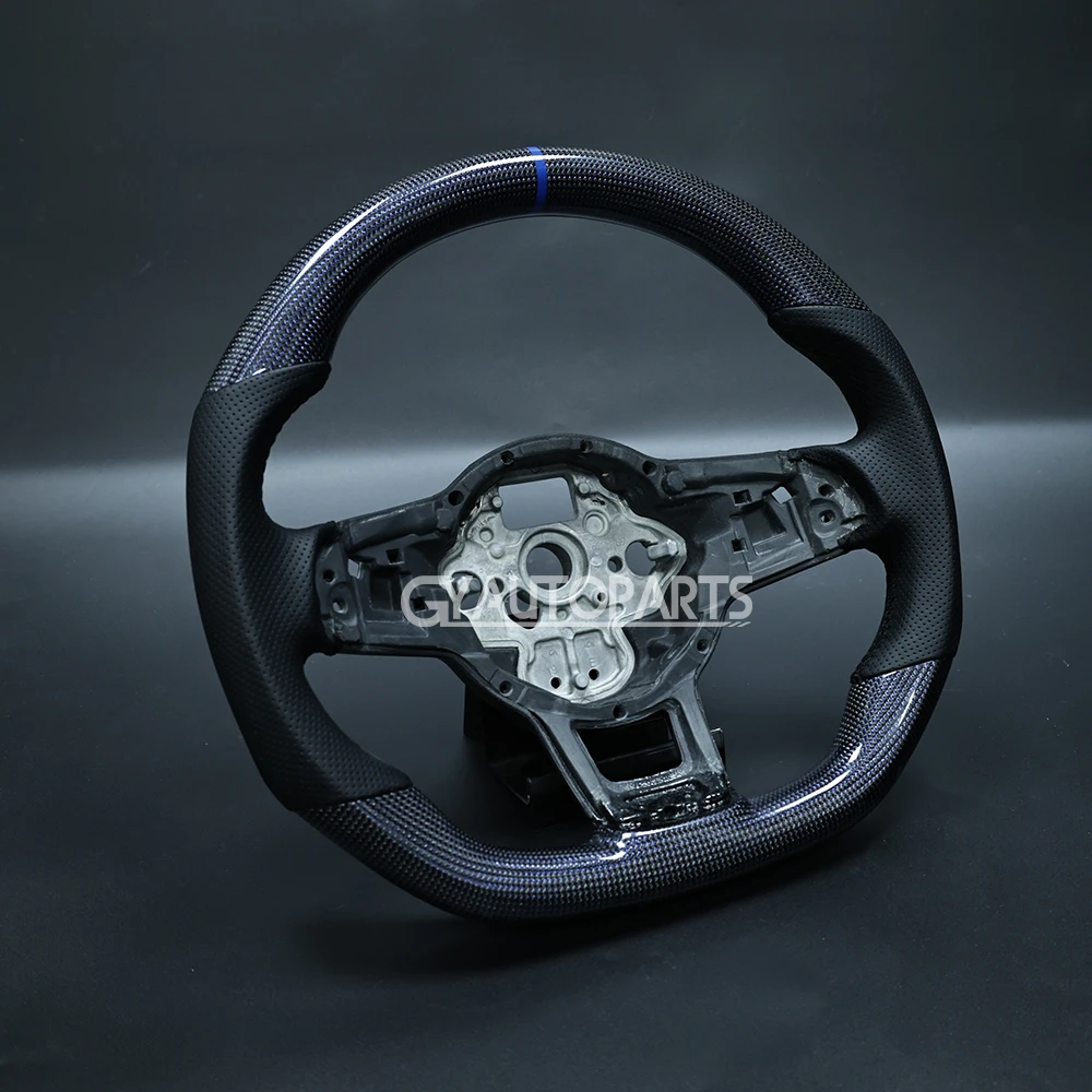 Steering Wheel For VW Golf 7 MK7 Mk7.5 GTI GTD 2014-2017 Blue Gold Wire Carbon Fiber - Image 4