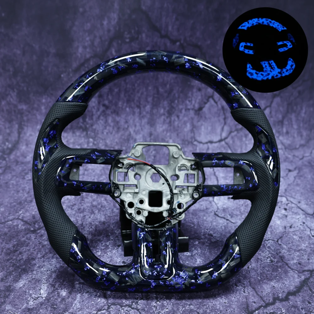 Customized Steering Wheel Fluorescence Forged Carbon Fiber Fit For Ford Mustang