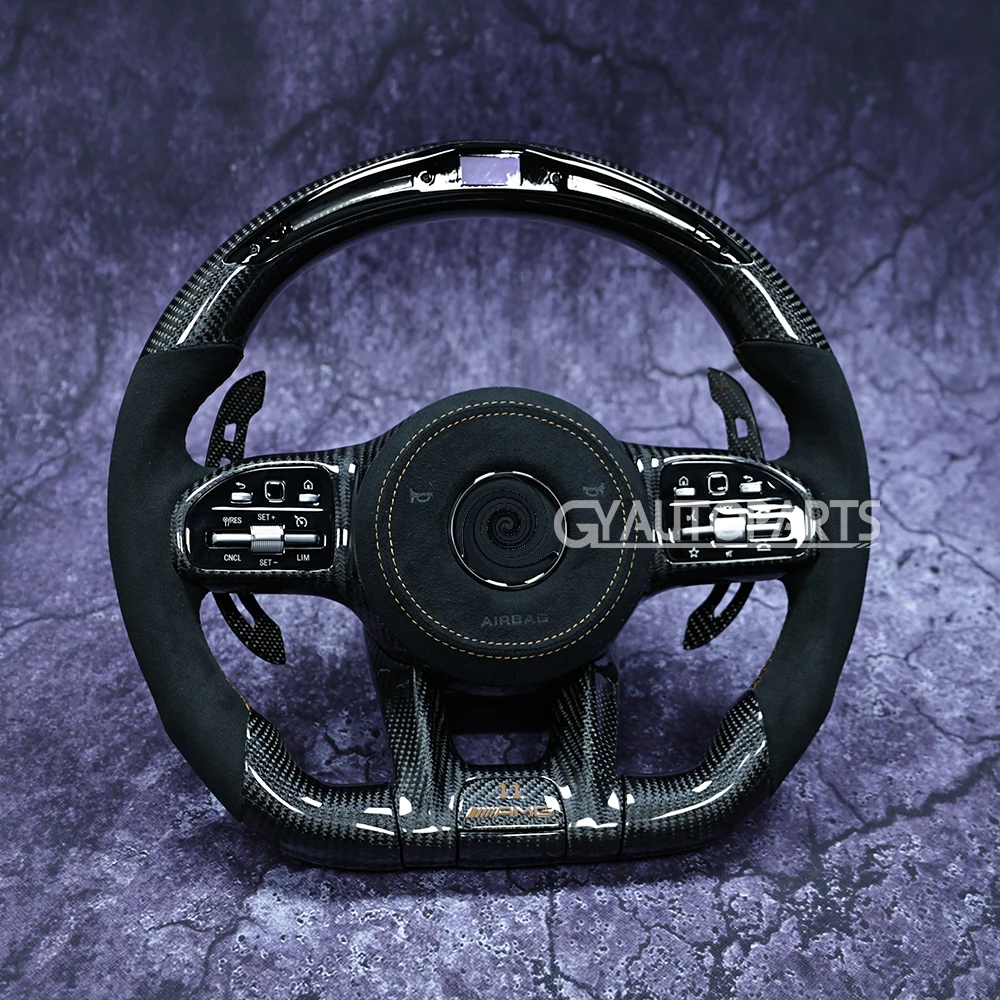 For Benz Mercedes Steering Wheel AMG C63 C63S E63 A C E CL GL W205 W204 W213 W212 2012-2021 Customized  LED Carbon Fiber