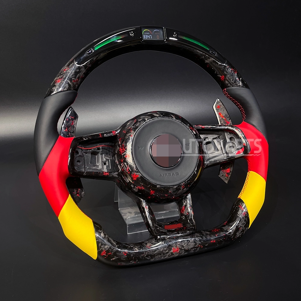for vw golf 7 mk7 mk7.5 golf r gti gtd gte 2014 2019 led steering wheel forged carbon fiber german tricolor leather